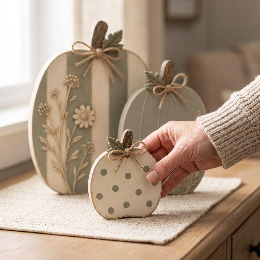3 pcs Dots Flower Wooden Pumpkin Ornaments Home Decor Autumn Harvest Halloween Ornaments Thanksgiving 2D Flat
