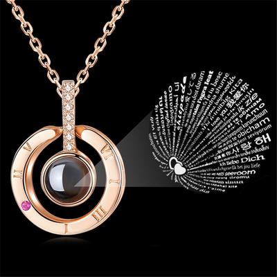 Dropshipping I LOVE YOU In 100 Languages Projection Necklace For Memory Of LOVE Choker Collier Round Shaped Drop Shipping