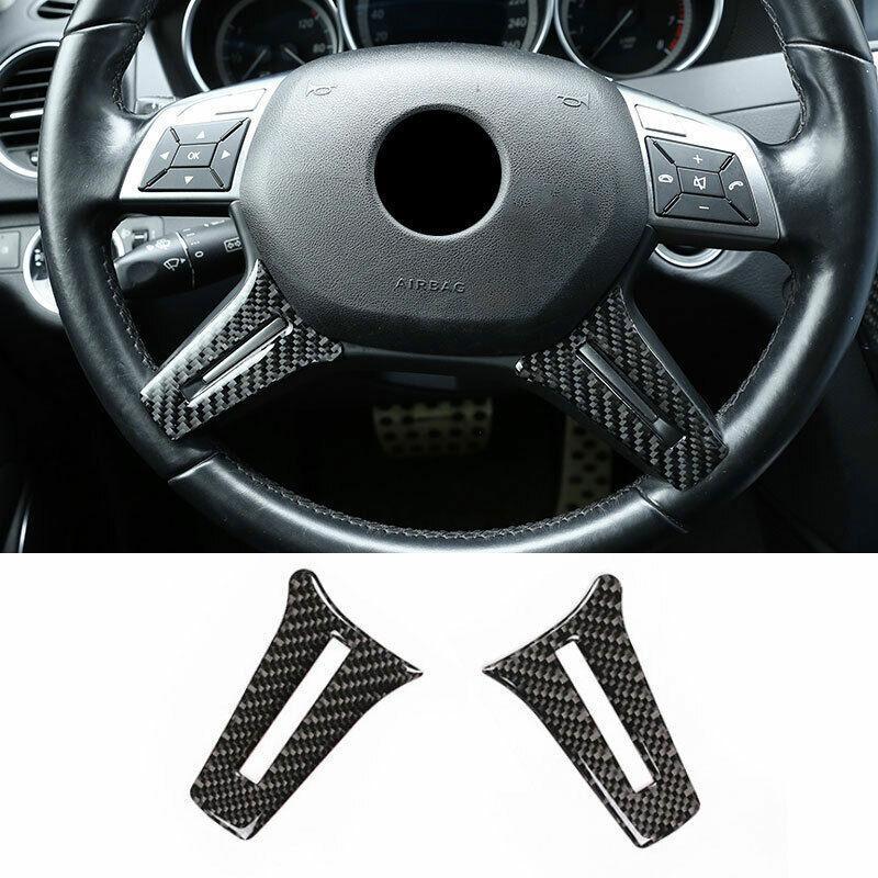 Real Carbon Fiber Interior Cover Steering Wheel Trim For Benz C-Class 2007-2014