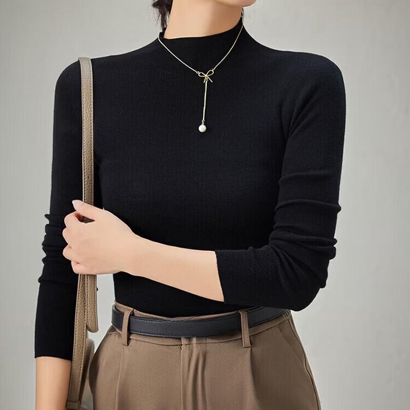 Women's Slim-Fit Mock Neck Pure Merino Wool Knit Base Layer