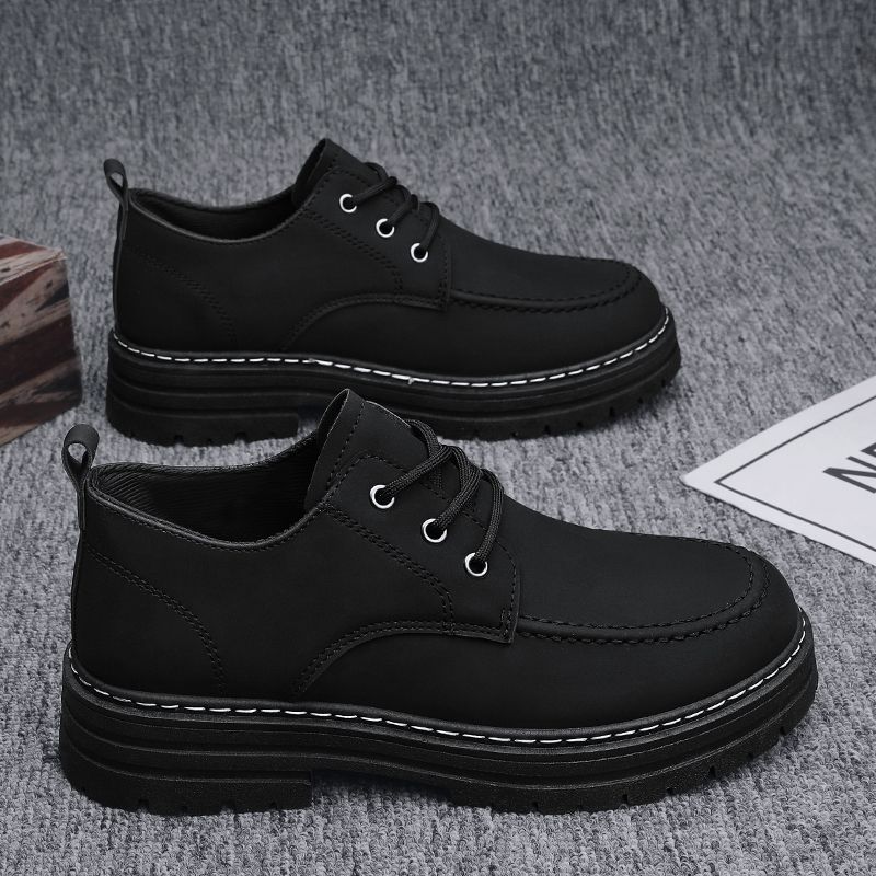 Man Casual Shoe Outdoor Thick Sole Round Toe Leather Shoes for Men Platform High Quality Fashion Footwear Offer Comfortable 2025