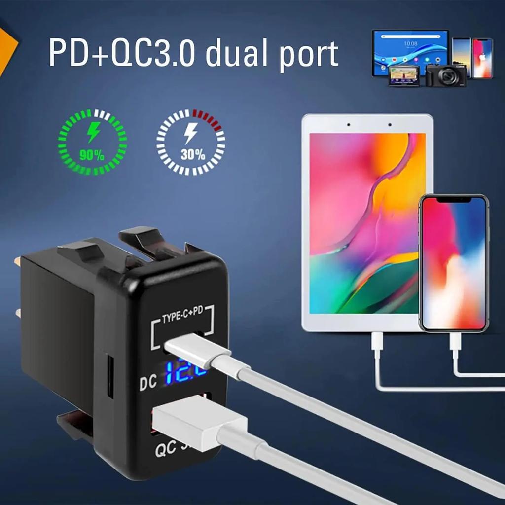 USB Car Charger Socket Quick Charge 3.0 & PD USB C Port Power Outlet Adapter for 12V/24V Toyota Vehicles