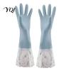 Rubber Dishwashing Gloves with Fleece Lining Long Sleeves Gloves, Thick Non-Slip Silicone Cleaning Wear Resistant Dish Velvet Reusable Waterproof