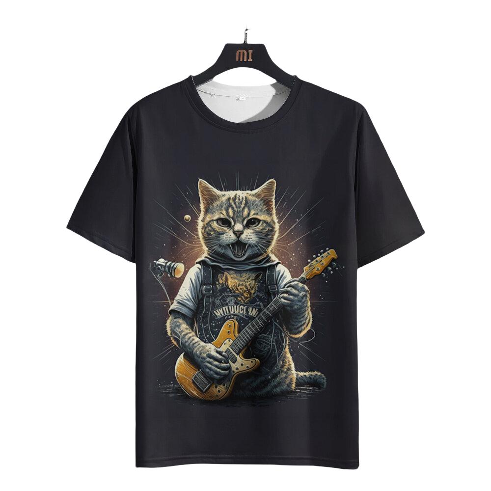 Men's Casual T-shirt 3D Print Fun Animal Cats Print Short Sleeve Street Round Neck Tops