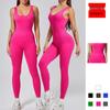 European-American Ribbed Knit Tummy Control Jumpsuit – Slimming, Breathable U-Neck Long Pants with Hip Lift.