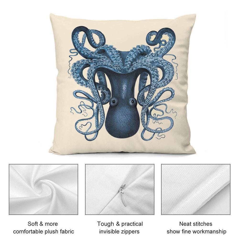 B-Blue Sea Creature Pillow Case Living Room Sofa Decorative Cushion Cover Simple Household Light Luxury Printed Pillow