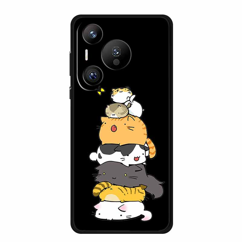 Black Silicone Case For Huawei Pura 70 Pro Case Cartoon Cat Soft Back Cover For Honor 400 Pro 5G Phone Case 400Pro Coque Funda