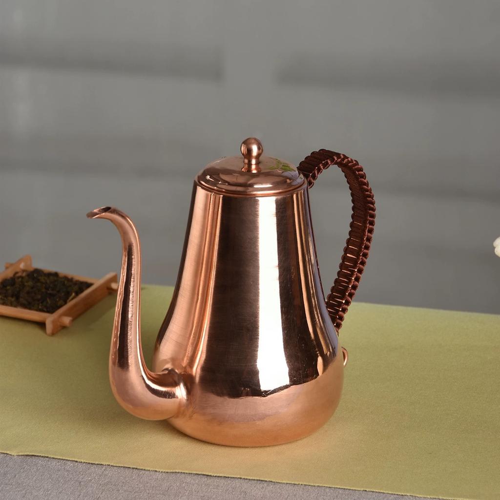 Bollitore da Caffè in Rame Puro,Boccetta Curva Articoli da Tè1000 ml Resistente al Tè al Latte Filtro Intrecciato Trasporto del Calore a Mano Bollitore,Teiera Artigianale