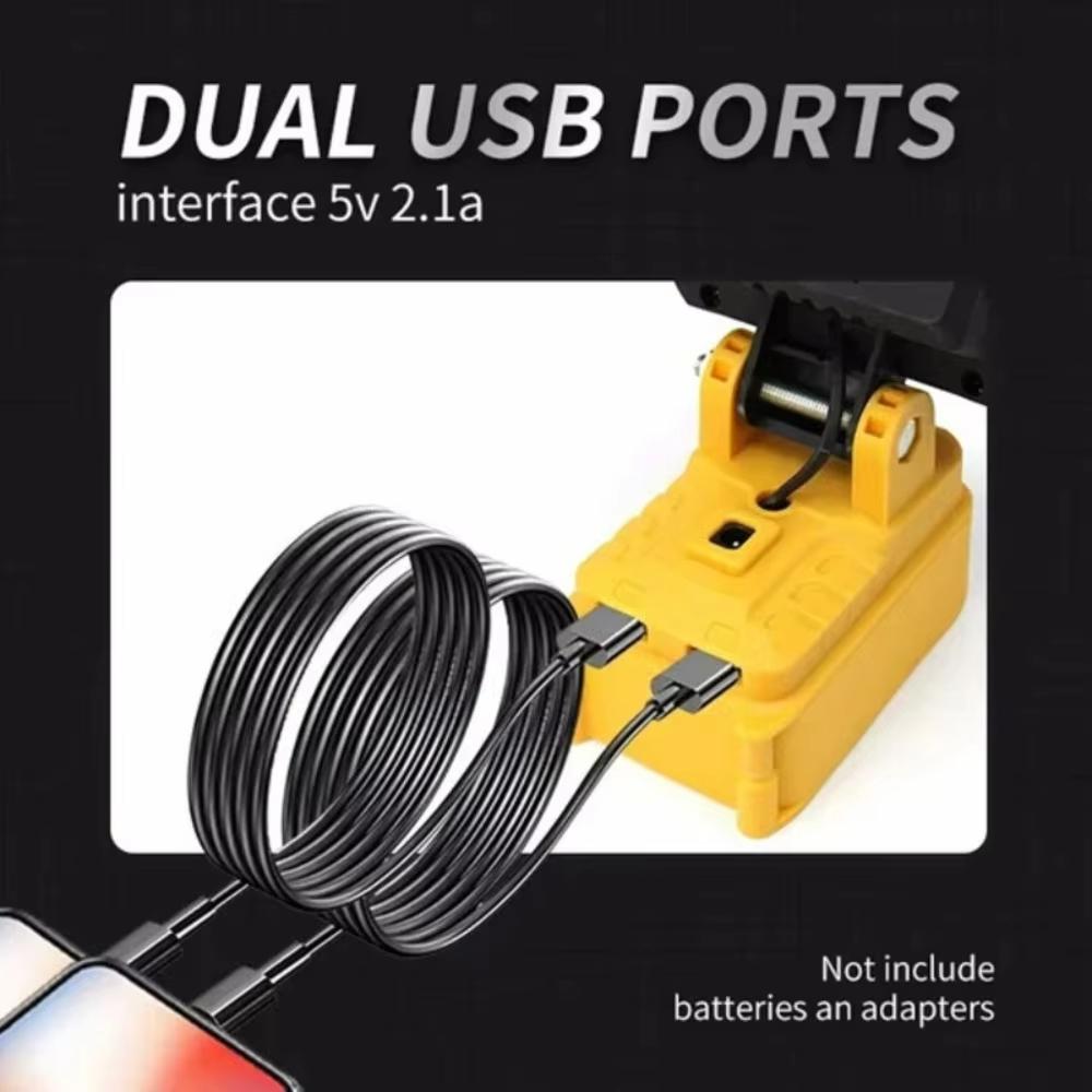 1/8 inch Cordless LED Work Light for DeWalt 18V Battery,  Jobsite Flood Lights, Portable Outdoor Flashlight Dual USB Charging