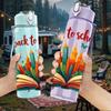 1PC Back To School Book Art Print 750ml Color Plastic Sports Water Bottle Leakproof Flip Straw Lid Suitable for Sports Office Home Use