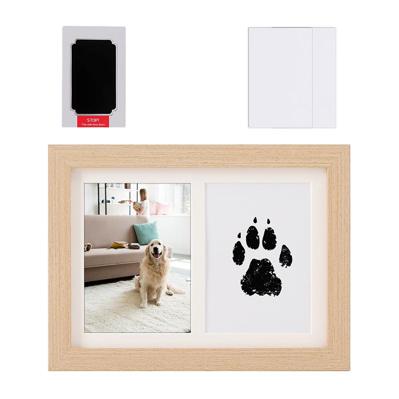 Cadre Photo en bois à empreintes de pattes, tampon d impression de sécurité fait à la main, Kit cadeau imprimé patte de chien, cadeaux commémoratifs Brown чёрный