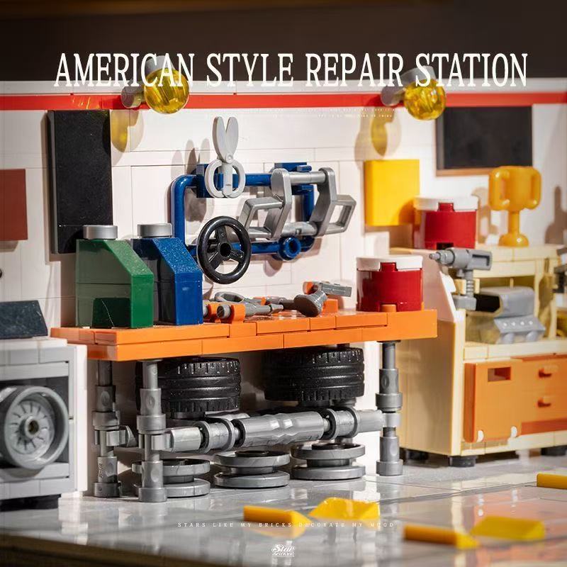 MOC City Speed Racing Sports Car repair Garage Building Blocks Construction DIY Assembly Bricks Toys for Kids Adults Boys Gifts