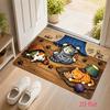 Funny Cats Rectangle Door Mat Playful Kitten Paw Non-Slip Welcome Rug Vintage Wood Pattern for Home Entrance Decor
