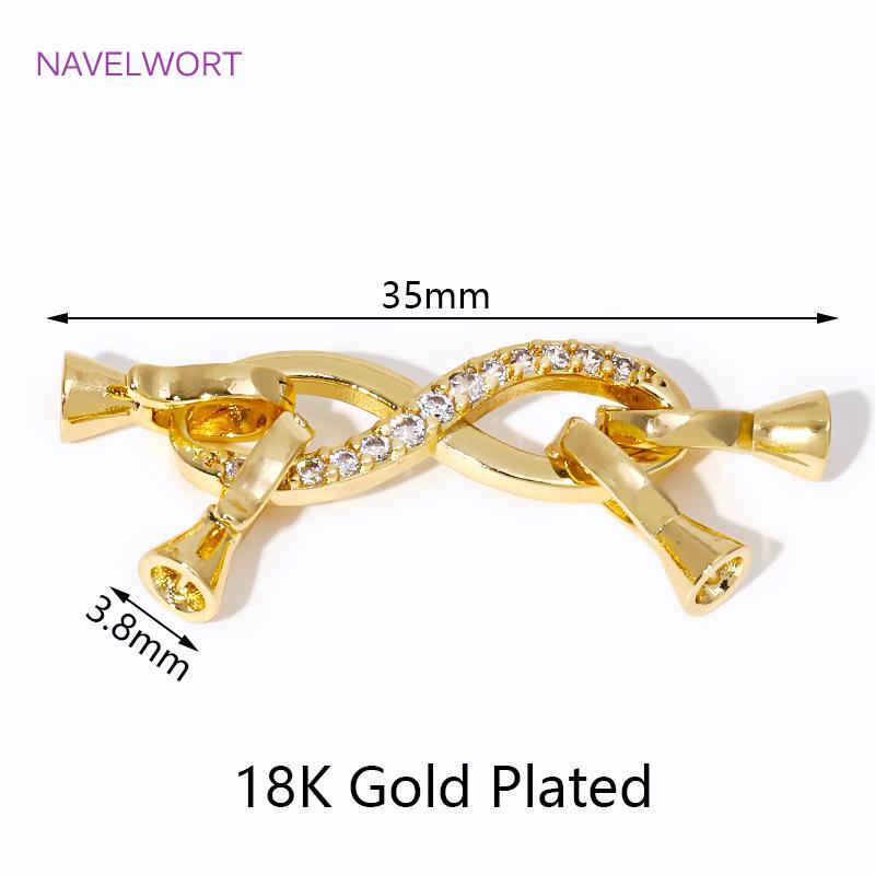 18K Gold Plated Inlaid Zircon Fastener Connector Clasps Brass 8 Words Double Row Pearl Clasp For DIY Jewelry Making Accessories 1 piece