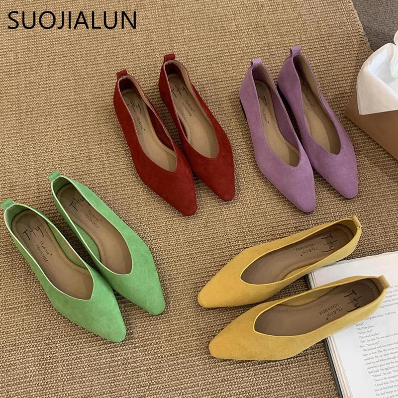 Fashion SUOJIALUN 2025 Spring New Women Flat Shoes Fashion Round Toe Shallow Slip On Ladies Boat Shoes Soft Flat Heel Single Shoes