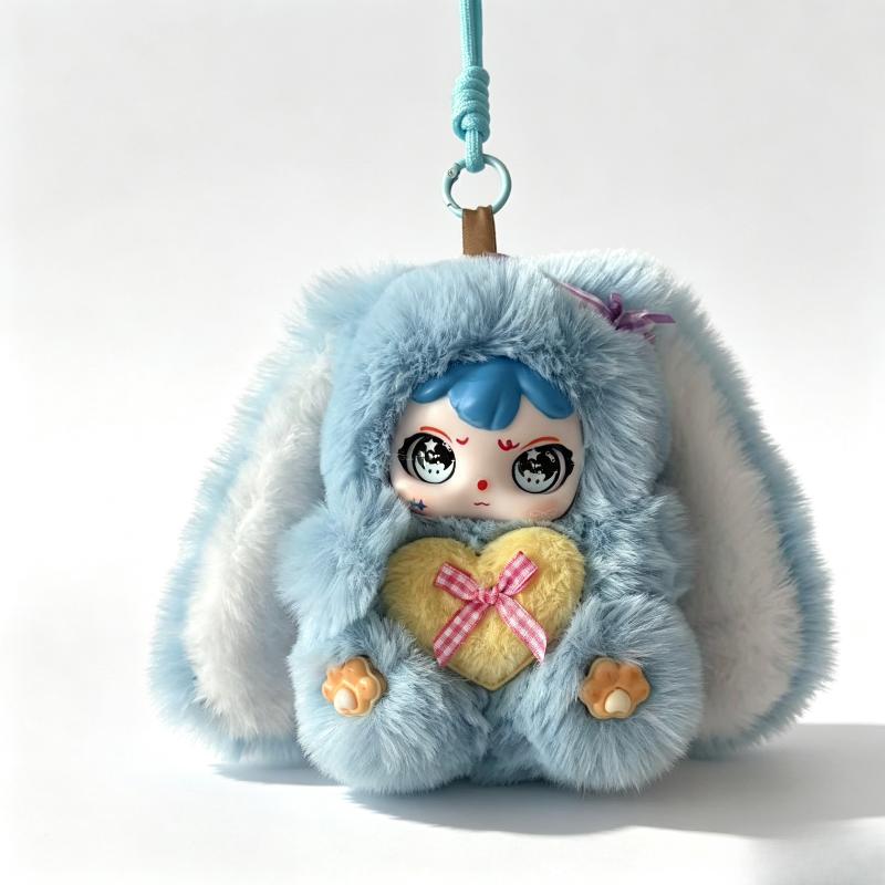 Cute Long Ear Rabbit Keychain Fluffy Soft Bunny Plush Pendant for Purse Key Decor Holiday Gift