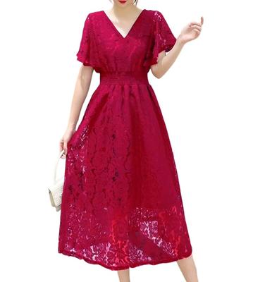 [Collecala] Cheongsam Dress, Slimming Dress, Vibrant Red, Wedding, Celebration, Concert, Casual, Simple Formal Wear, Red, Size M