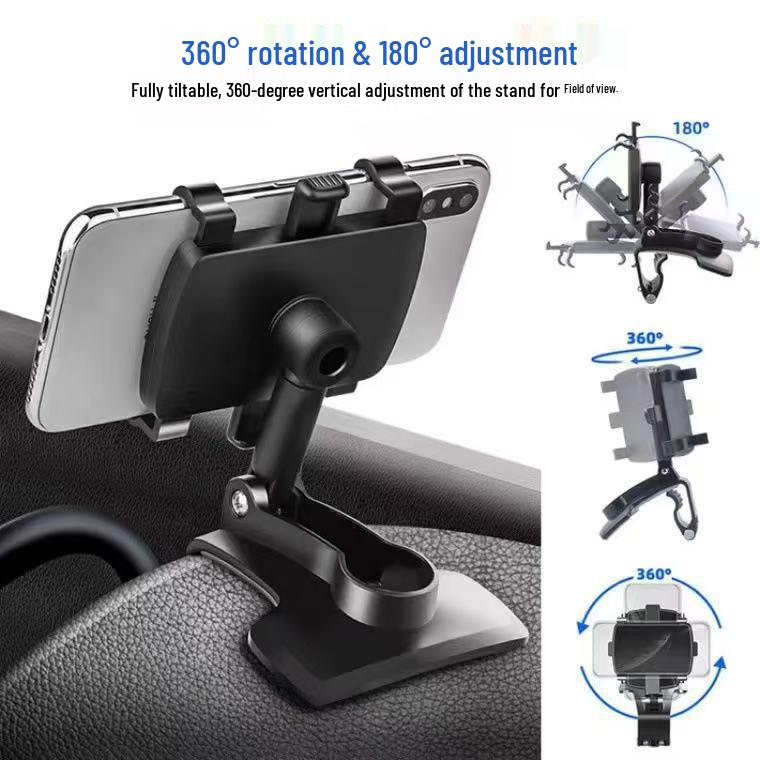 Universal Rotating Car Phone Holder for Dashboard, Console, and Rearview Mirror