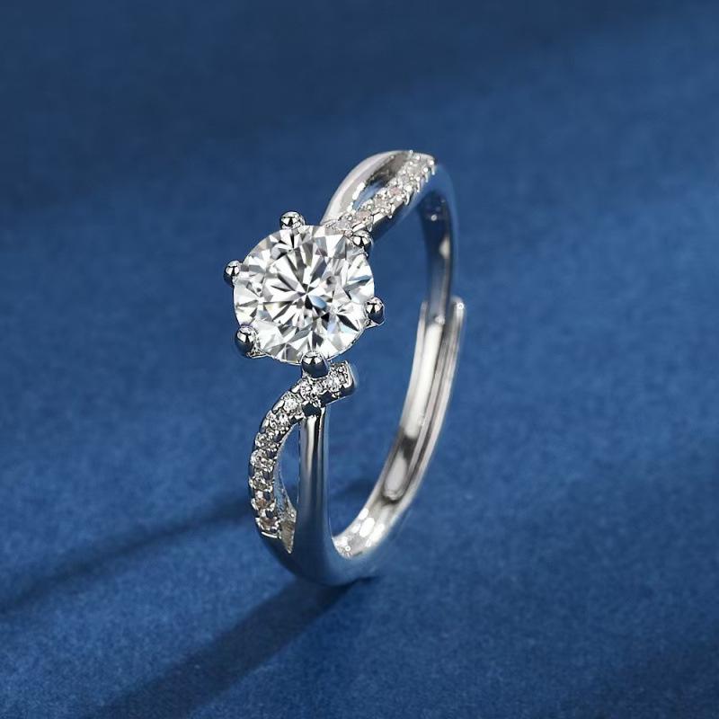 Women s Moissanite Imitation Ring: Cubic Zirconia Setting for Wedding or Couple Adjustable Opening