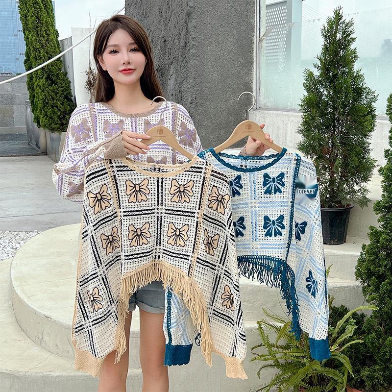 Spring & Autumn Crocheted Tassel Cardigan - Women's Long Sleeve Knit with Hollow Design