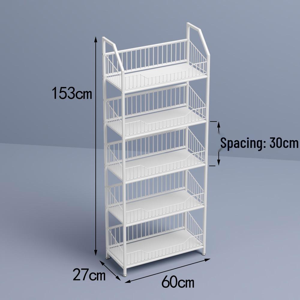 Freestanding Multilayer Snack & Beverage Display Rack for Convenience and Home Use