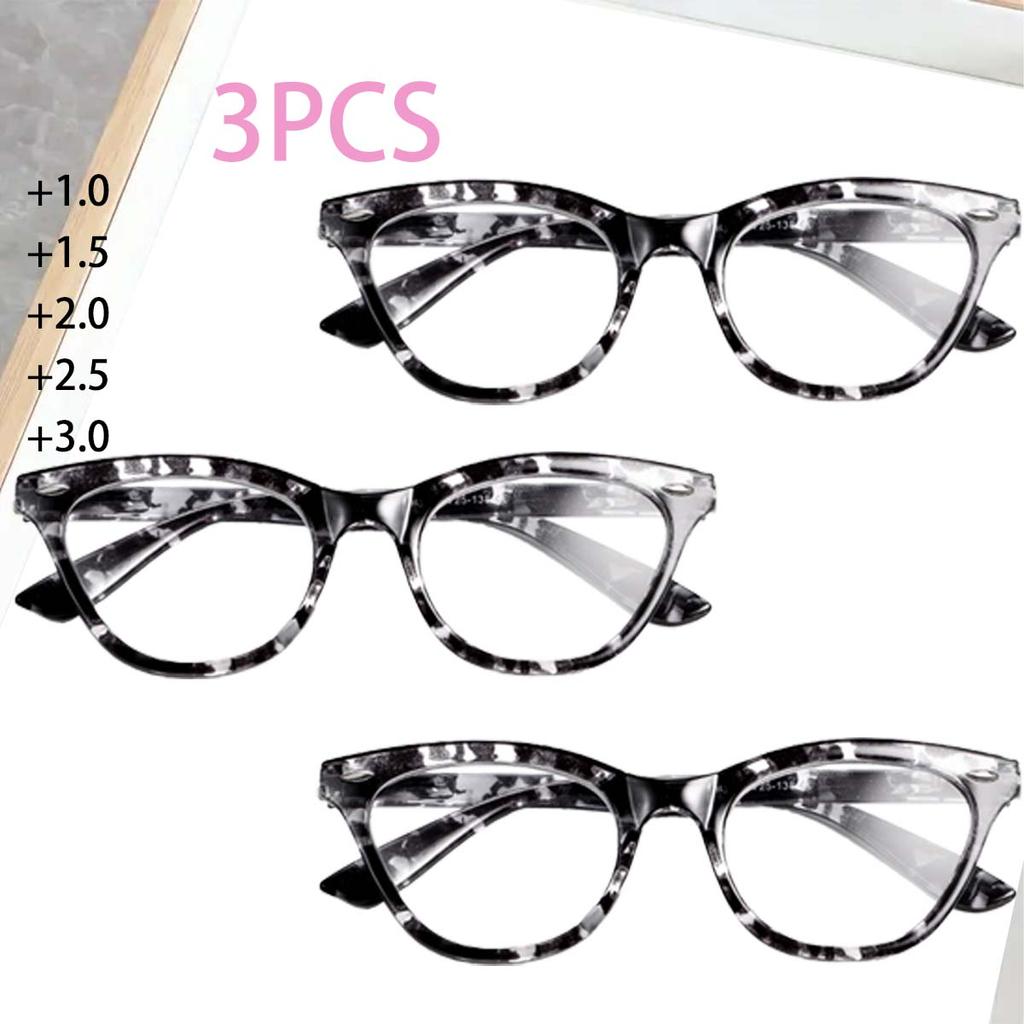 3PCS Women's Full Frame Presbyopia Glasses New Retro Cat Eye Reading Glasses Fashionable Clear Lens HD Far Sight Glasses
