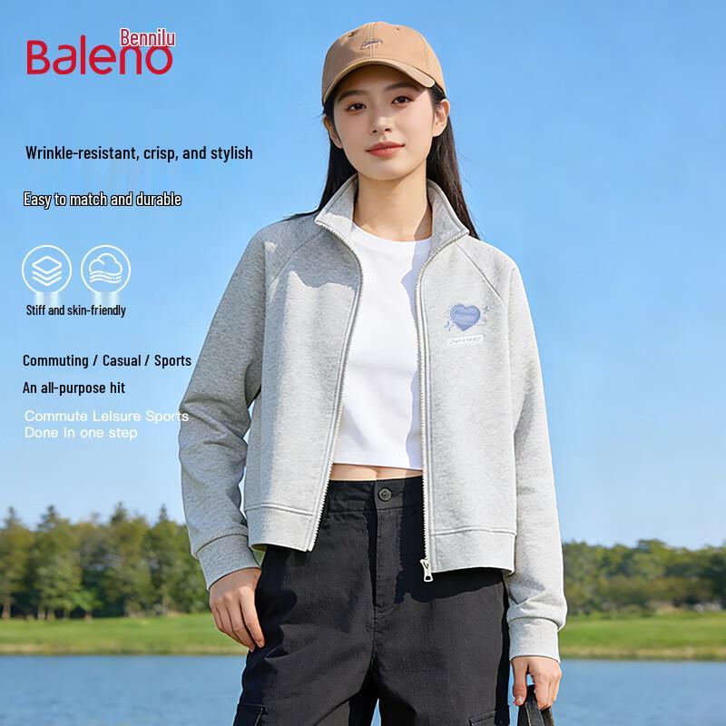 Baleno Women s Cropped Stand Collar Zip-Up Hoodie L