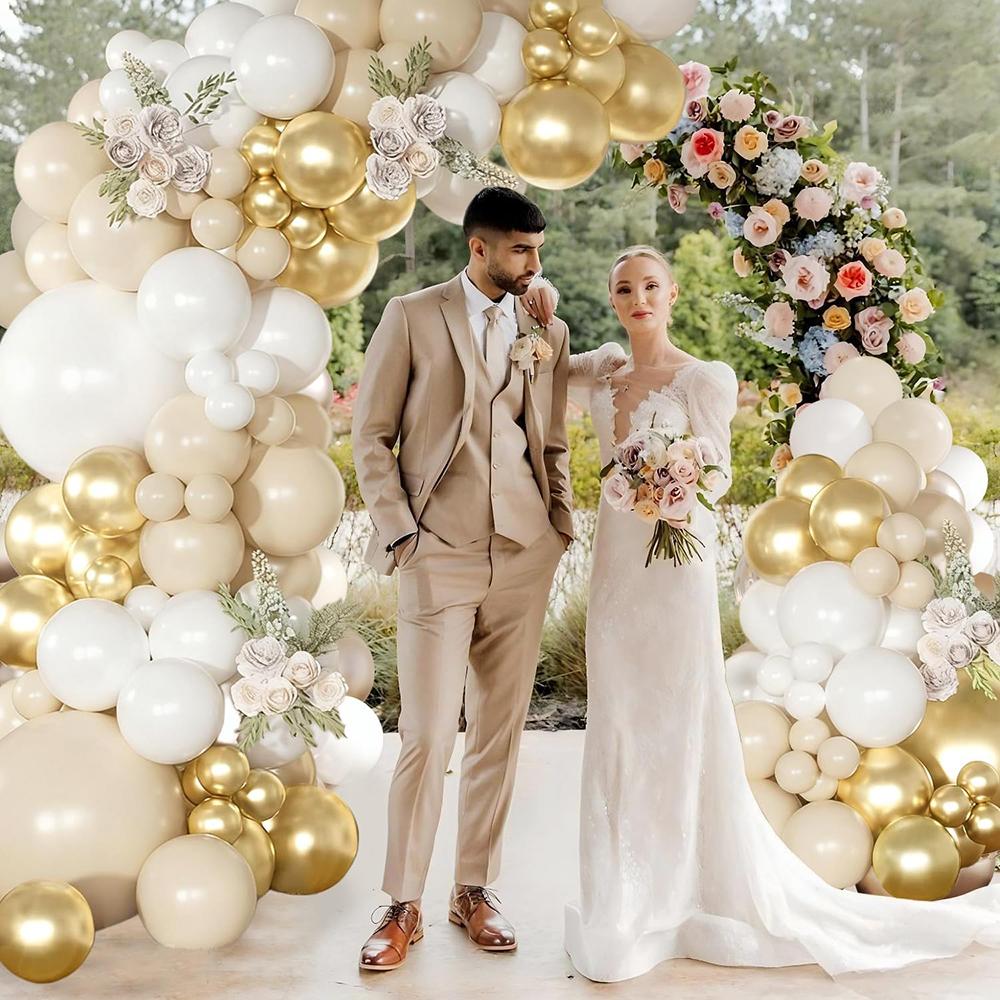 Sand White Balloons Garland Kit White Gold Balloon Arch Gender Reveal Birthday Party Baby Shower Wedding Anniversary Decoration