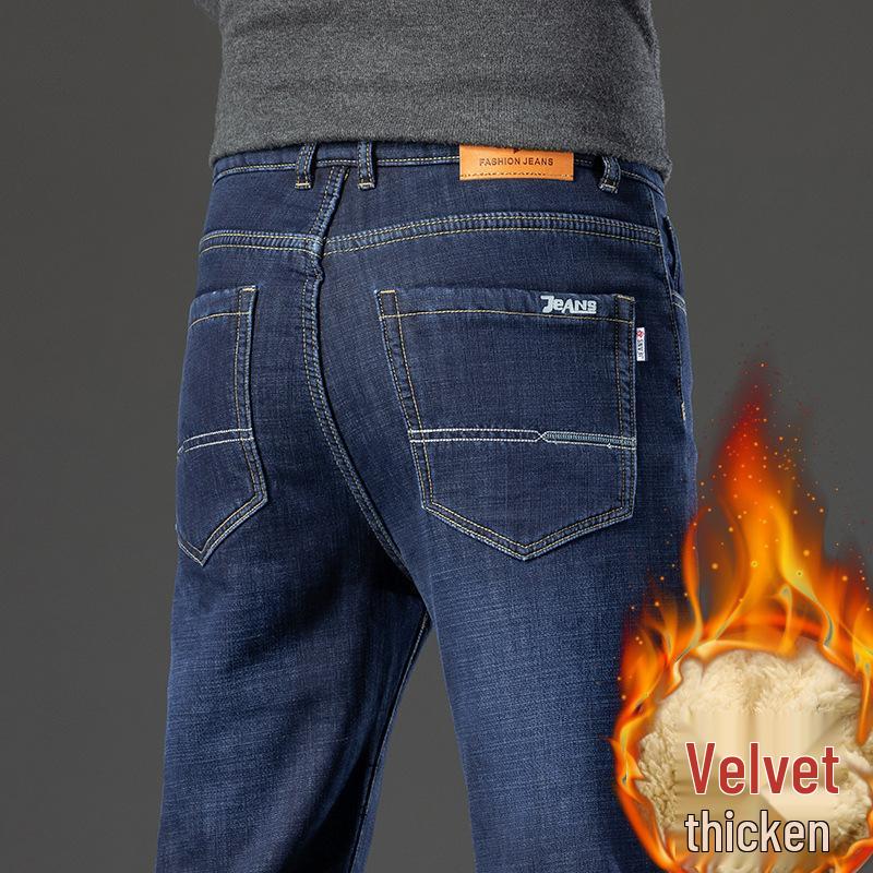 Men's Lambswool Fleece-Lined Winter Jeans - Warm, Loose, Straight-Leg Casual Pants