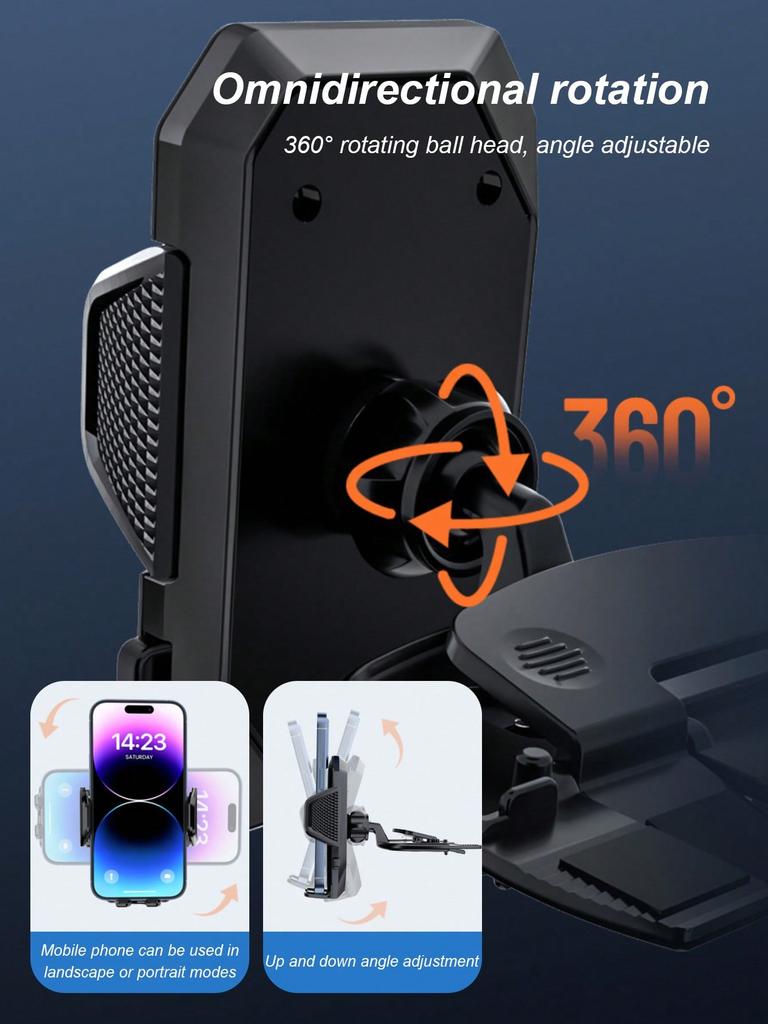 Car CD Slot Phone Holder, Auto Locking 360° Rotation, No Drilling Non-Slip Design, Fits 4.0–6.7 Inch Phones