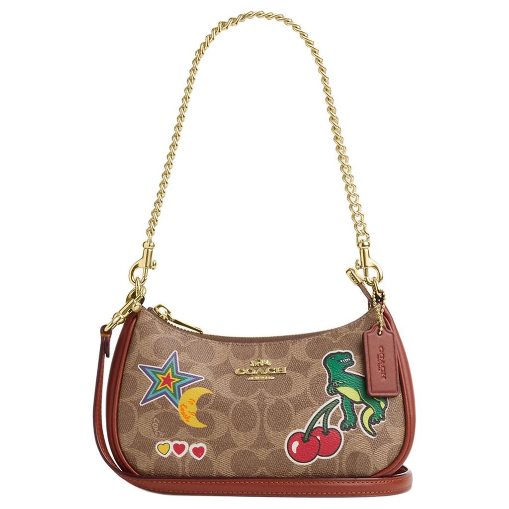 Coach Teri 20 Zipper Closure Logo Coated Canvas Tote Bag Women Tote Bags Gold Brown CW321-IMTAM