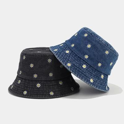 Summer Retro Jean Fisherman Embroidered Foldable Basin Outdoor Protection Sun Hat