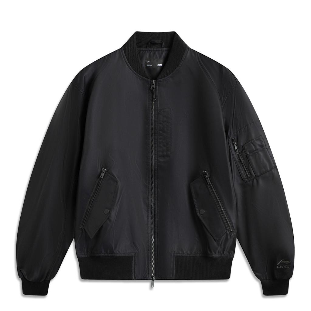 Li Ning Sports Lifestyle Series Casual American Vintage Minimalist Trendy Solid Color Baseball Collar Spliced Jacket Unisex Jacket Black AJDV081-4