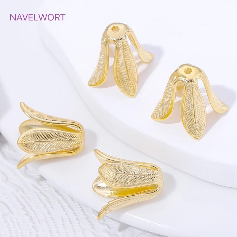 18K Gold Plated Brass Tree Leaf Bead Caps For Bracelet Making,Cap For Beads,DIY Beading Accessories,Materials For Jewelry