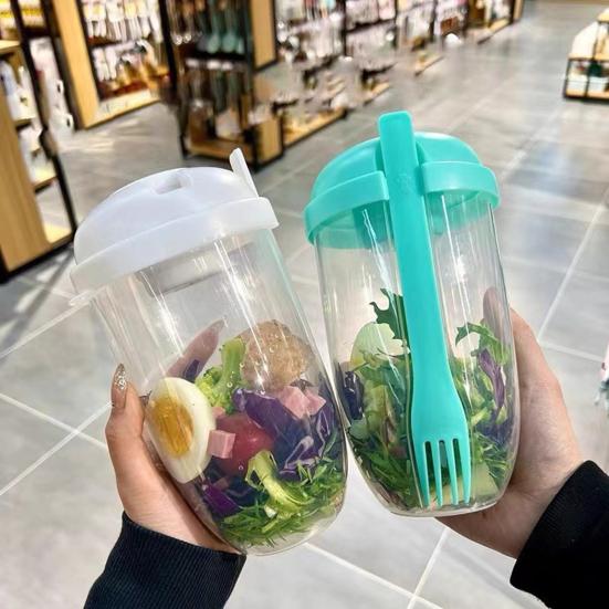 Reusable Salad Cup 1000ml Portable Fresh Salad Container with Fork And Dressing Holder BPA-Free PP Salad Storage Cup for Lunch Picnic Camping
