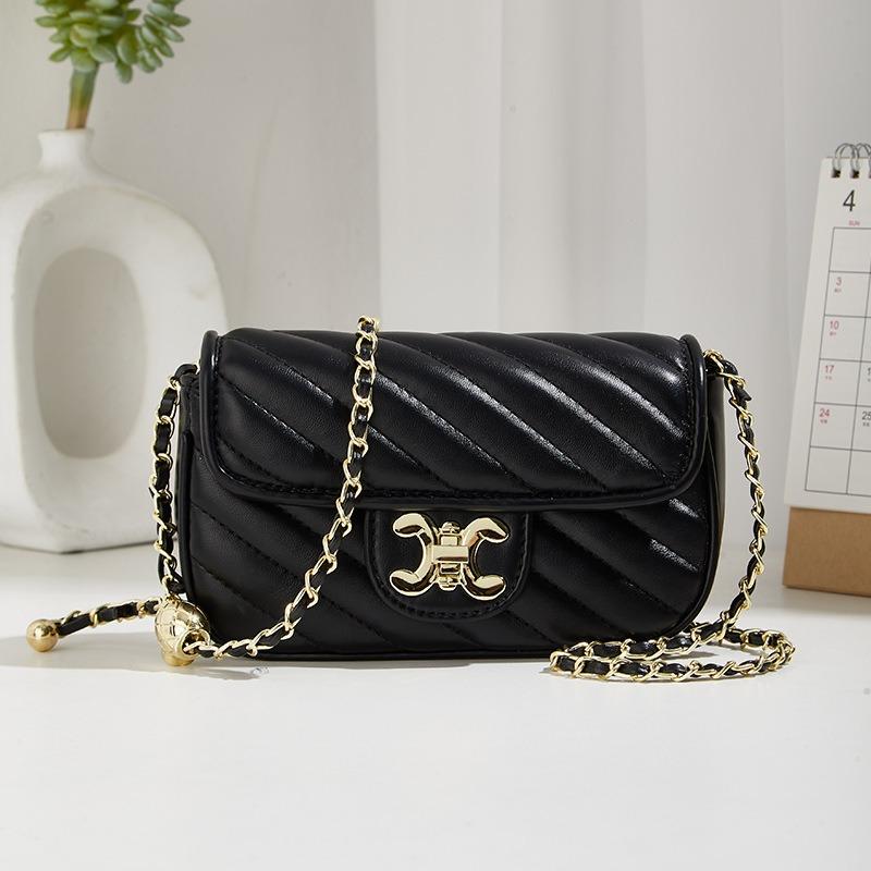 Niche Design New Women's Bag Embroidery Thread Rhombus Small Gold Ball Chain Bag High-end Solid Color Shoulder Messenger Bag