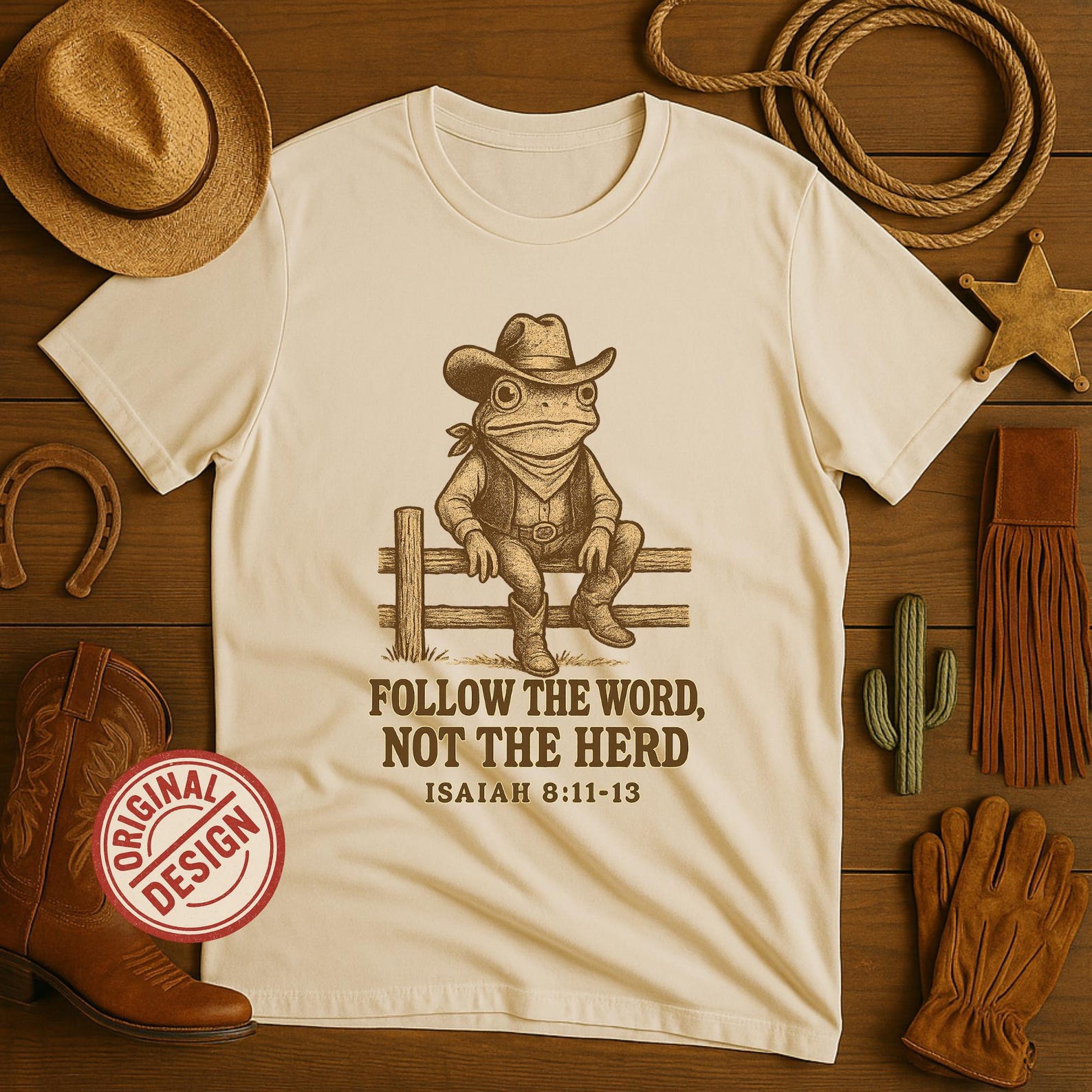 Vintage Cowboy Frog T-Shirt – Christian Western Tee, Isaiah 8:11-13 3XL