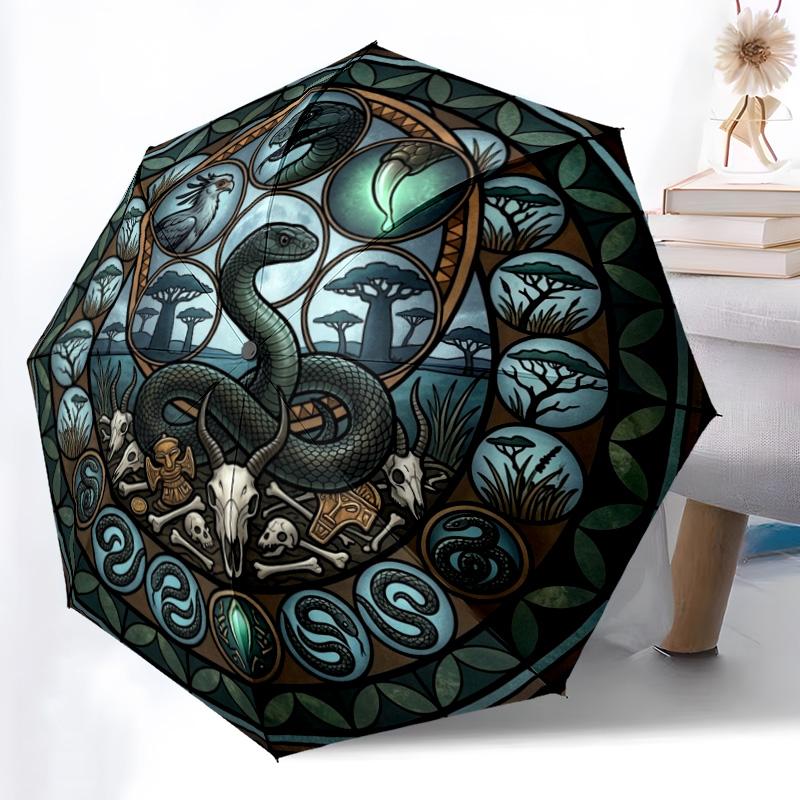 Snake Wildlife Mandala Pattern Umbrella, Portable and Foldable Design, 8 Ribs, a Casual Accessory for Halloween, Christmas, and Birthday Gifts.