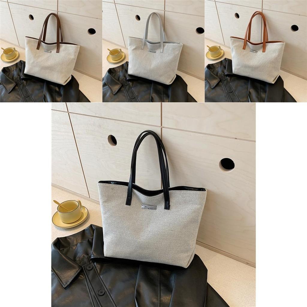 Stylish Large Capacity Tote Bag For Women 2024 New Color Block Canvas Shoulder Bag