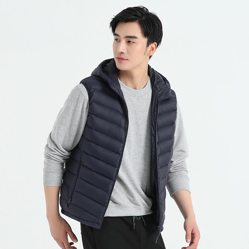 Men's Lightweight Down Vest - Sleeveless, Stand Collar, Short Style, Warm White Duck Down, Autumn/Winter Collection.