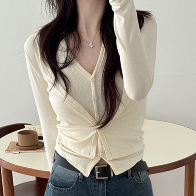 Korean Dongdaemun Elegant Halter Neck Slimming Long Sleeve T-shirt for Women
