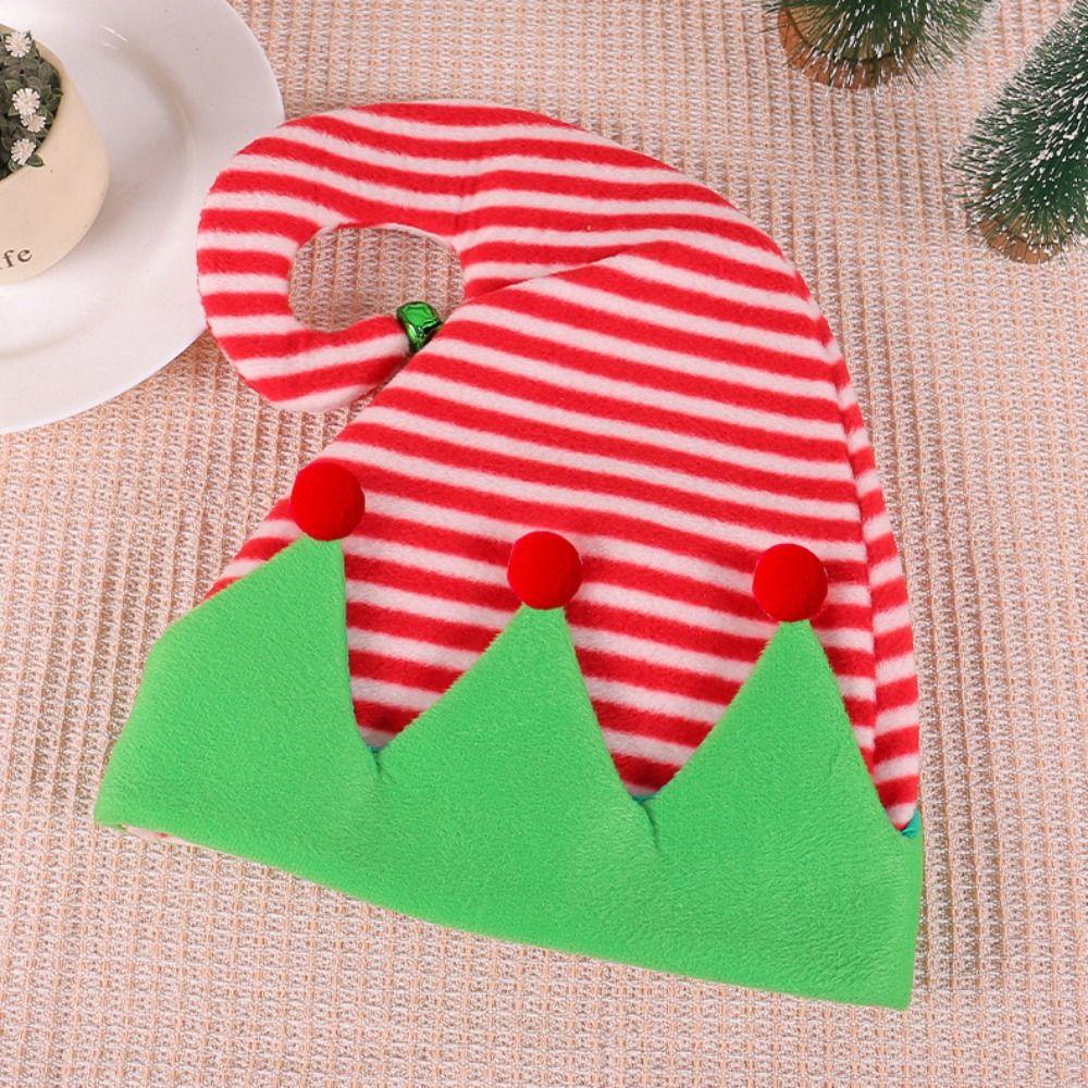 Ball Christmas Hat Green Santa Elf Hat Outdoor Stripe Xmas Cap  Girls
