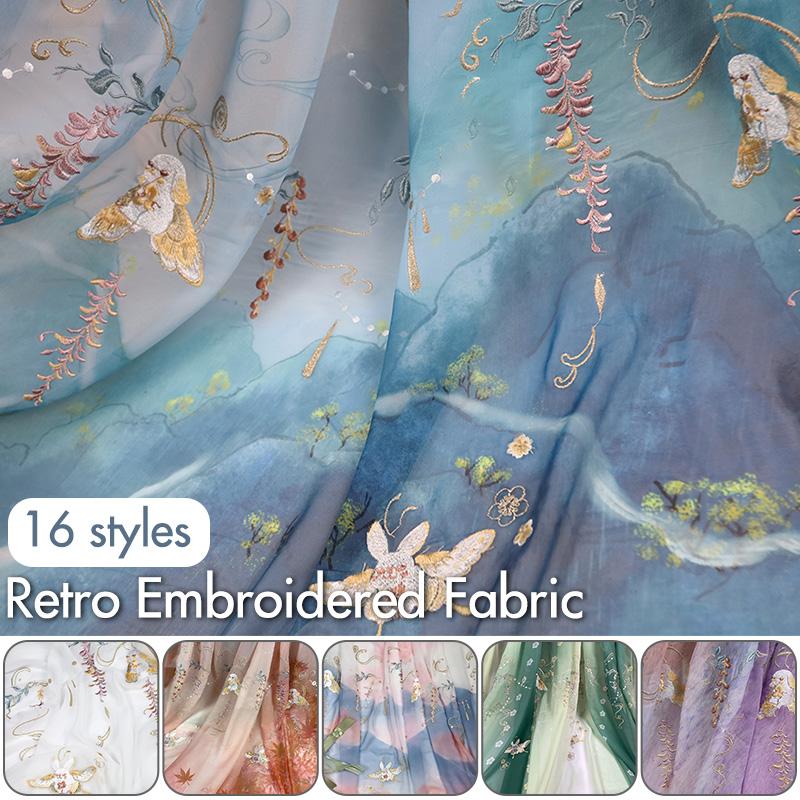 1/3/5M starożytny styl gradientowy Hanfu tkanina króliczek glicynia drukowany szyfon haft tkanina do szycia diy kostium Hanfu sukienka