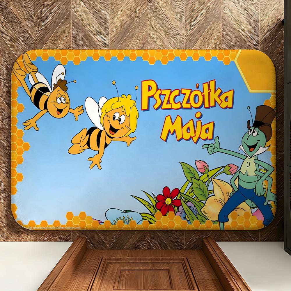 Cartoon M-Maya the B-Bee Floor Mat Soft Flannel Floor Mat Suitable for Entryways, Living Rooms, Bedrooms, and Bathrooms