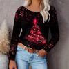 Digital Printed Christmas Women's Sportswear Round Neck Long Sleeved Loose Casual Christmas Tree T-Shirts