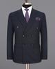Gunmetal Blau Dezentes Karomuster Zweireihiger Blazer
