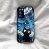 Case for OPPO Reno6 5G Anime Black Cat Starry Cloud Print Phone Cover Acrylic Hard Back Shell With Flexible TPU Edge