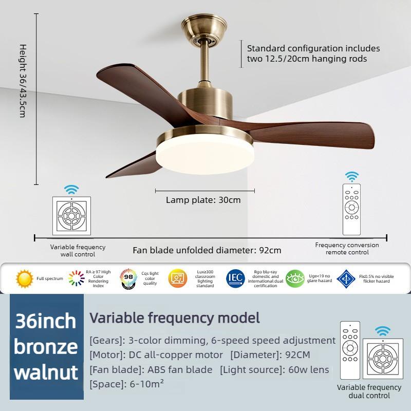 

Household Retro Ceiling Fan Lamp Living Room Dining Room 3-color Dimming Pendant Light Fan 6-Speed Adjustable Lighting Fan 【Type A】3 Blades-36 inch