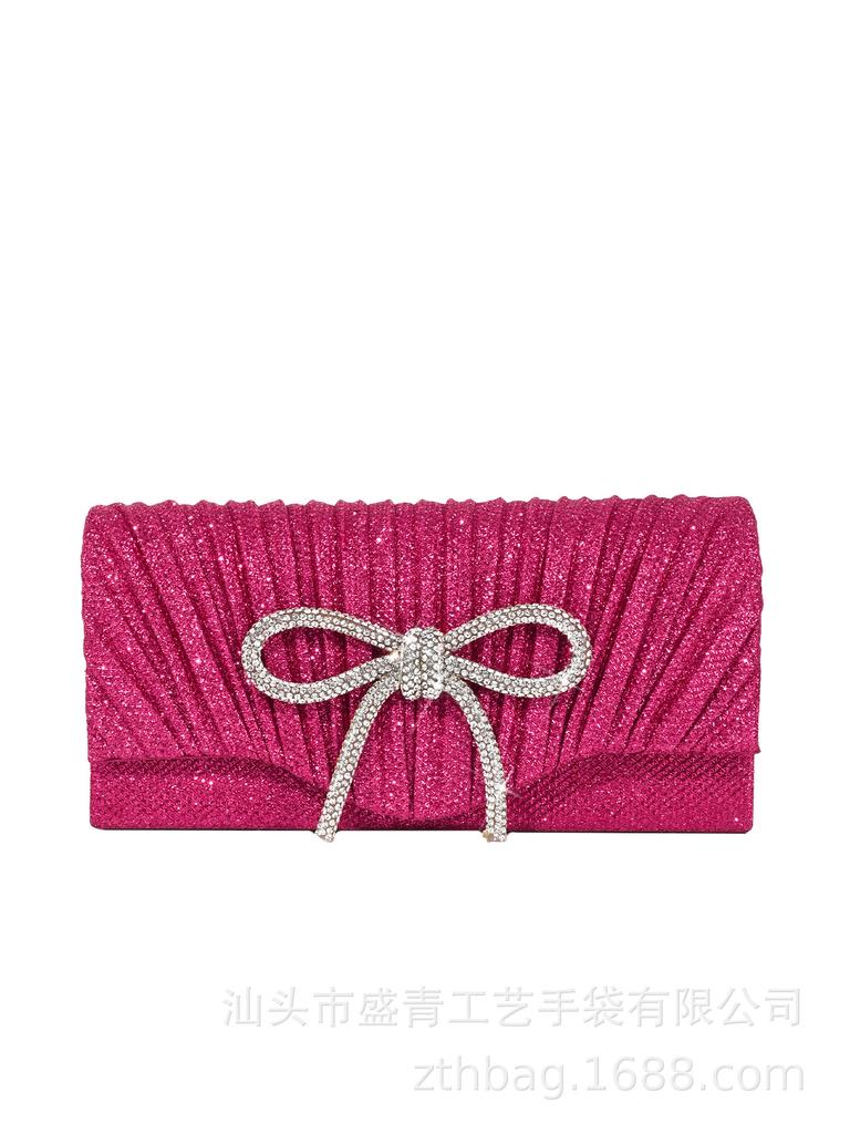 Crystal Bow Evening Clutch - Stylish, Versatile and Durable Ruffled Mini Clutch for Valentine's Day Parties and Formal Events