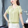 Summer Plus Size Blouse Women Vintage Chiffon Shirt Casual Loose Short Sleeve Tops